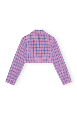 Fashion GANNI Cropped-Blazer Aus Kariertem Anzugstoff Wild Orchid