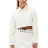 Best Sale GANNI Cropped-Blazer Aus Slub Linen Egret
