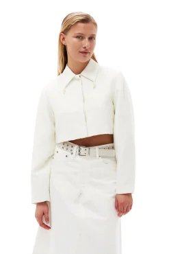 Best Sale GANNI Cropped-Blazer Aus Slub Linen Egret