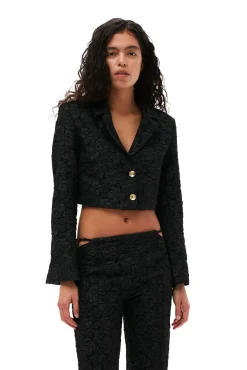 Best GANNI Cropped-Blazer Aus Stretch-Jacquard Black