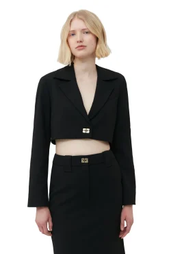 Flash Sale GANNI Cropped-Blazer Aus Stretch-Anzugstoff Black