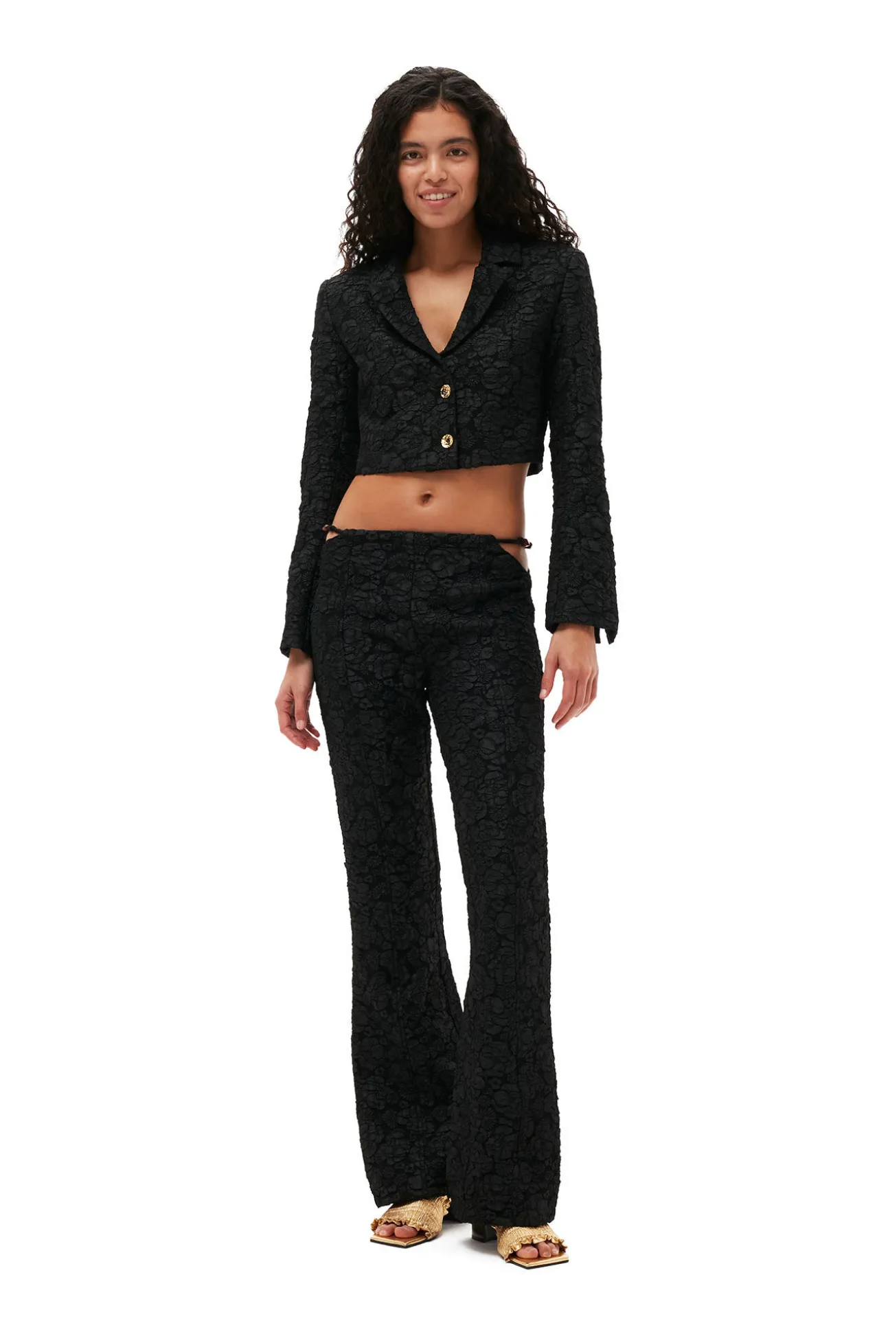 Best GANNI Cropped-Blazer Aus Stretch-Jacquard Black