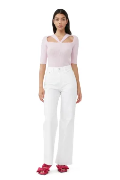 Discount GANNI Cut-Out-Oberteil Aus Weicher Wool Pink Tulle