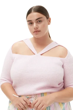 Discount GANNI Cut-Out-Oberteil Aus Weicher Wool Pink Tulle