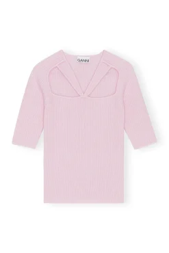 Discount GANNI Cut-Out-Oberteil Aus Weicher Wool Pink Tulle