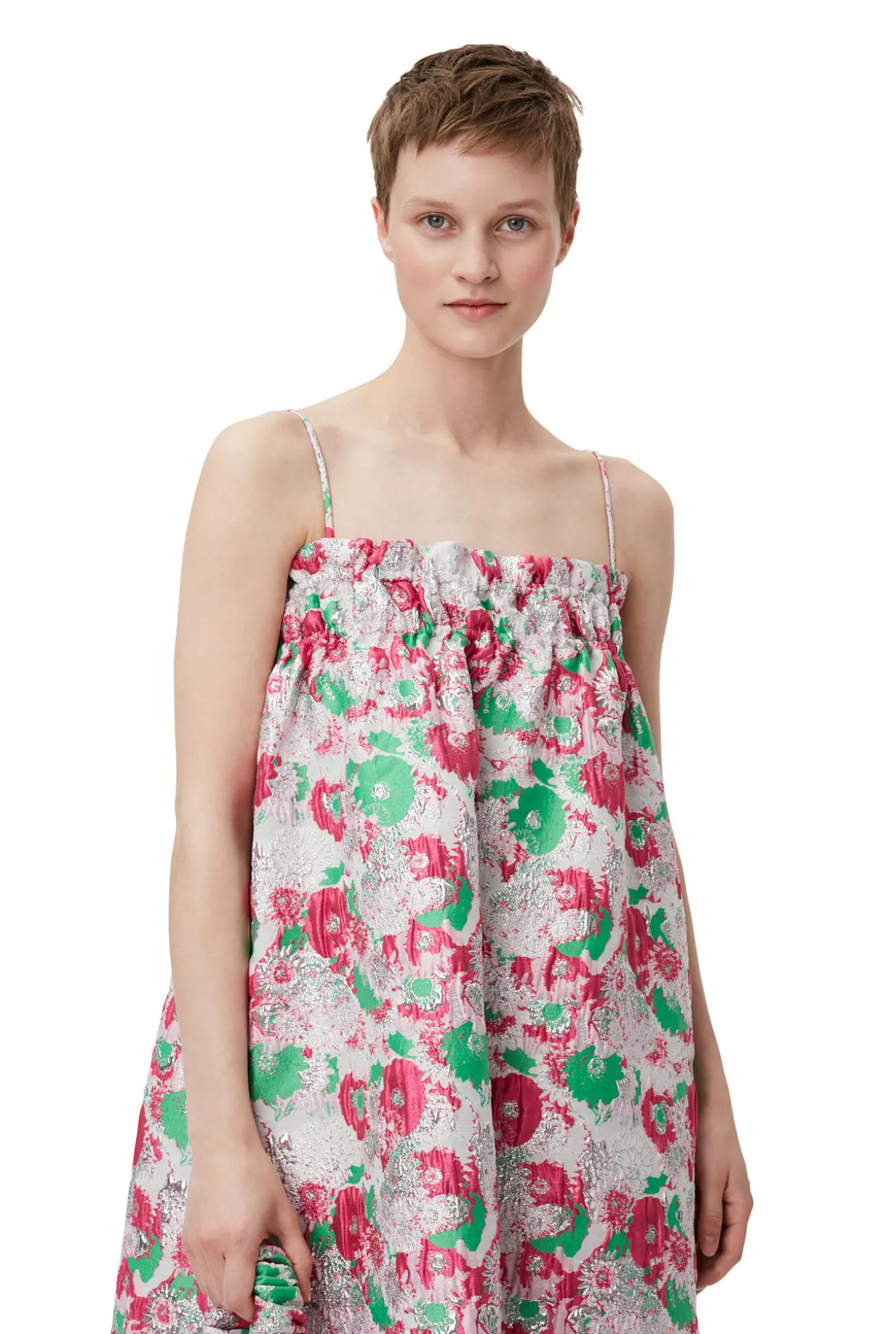New GANNI 3D-Jacquard-Kleid Mit Tragern Sugar Plum