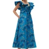 Shop GANNI 3D-Jacquard-Midikleid Mit Ruschen Brilliant Blue