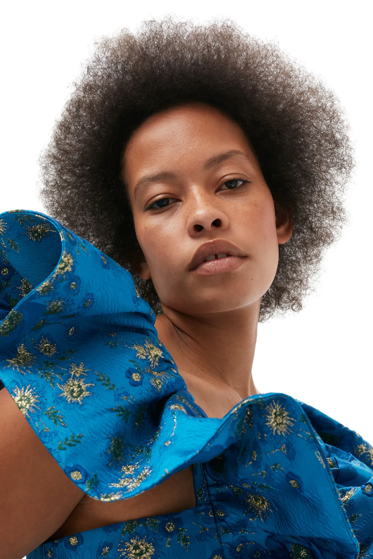 Shop GANNI 3D-Jacquard-Midikleid Mit Ruschen Brilliant Blue