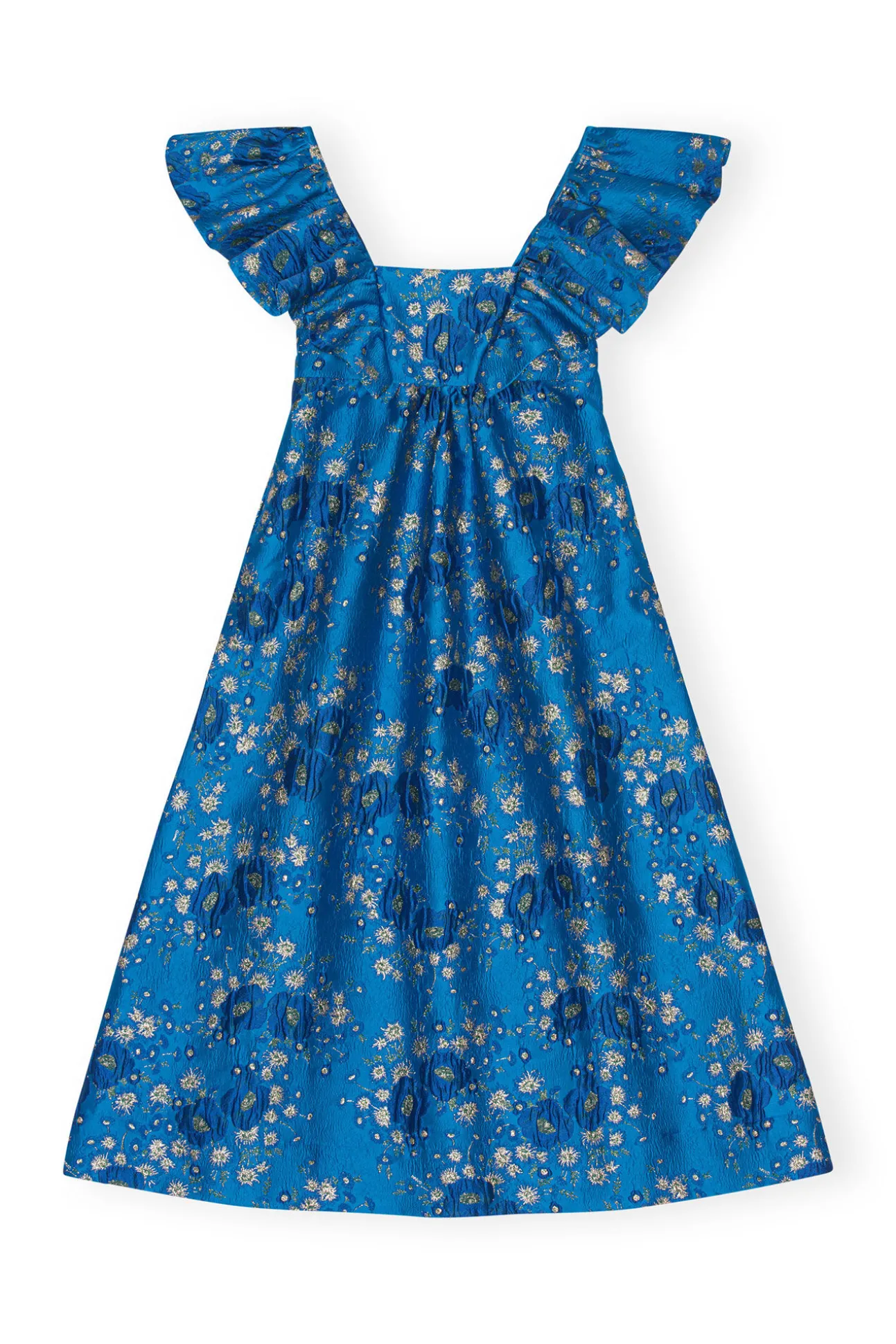 Shop GANNI 3D-Jacquard-Midikleid Mit Ruschen Brilliant Blue