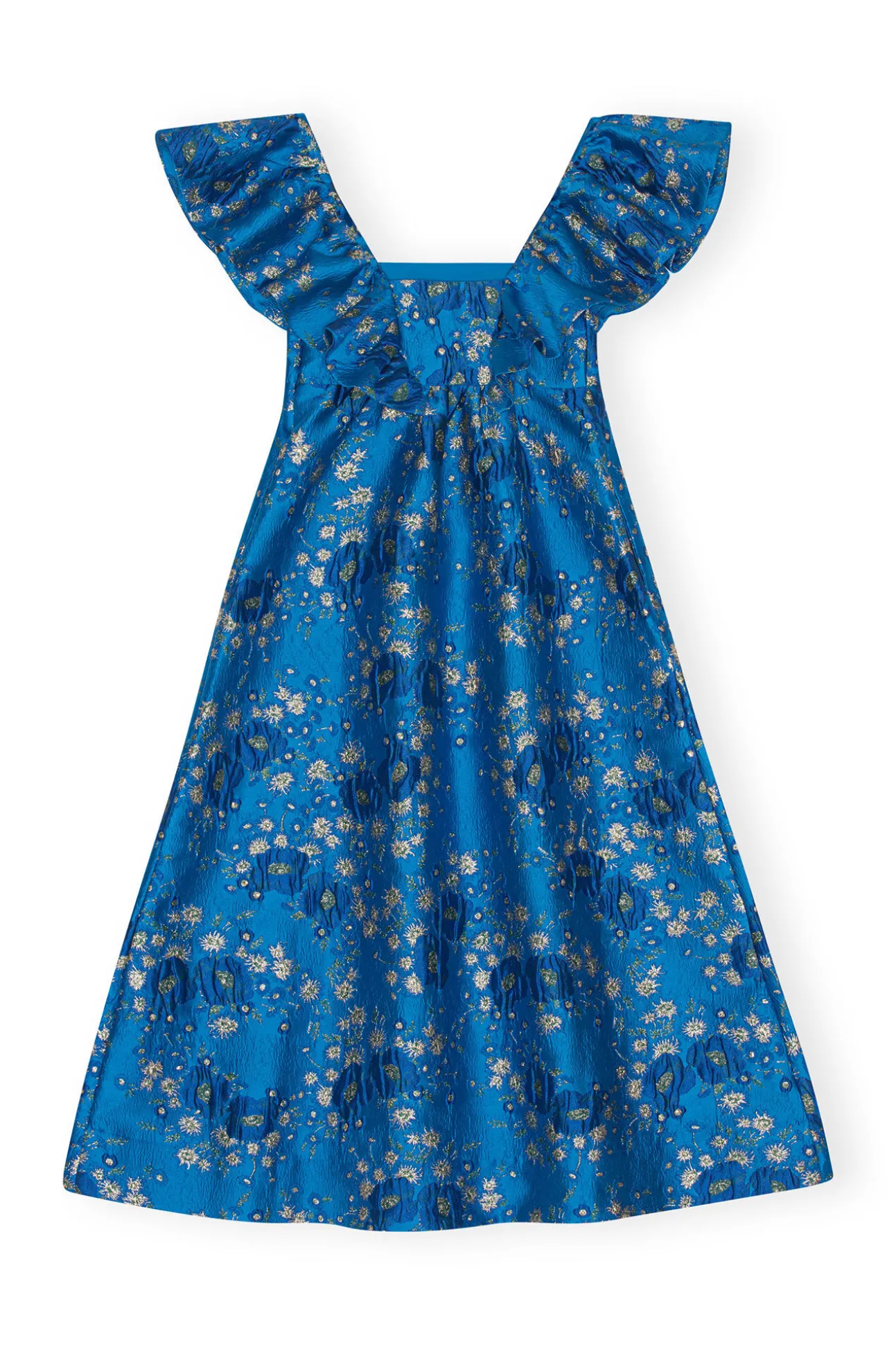 Shop GANNI 3D-Jacquard-Midikleid Mit Ruschen Brilliant Blue