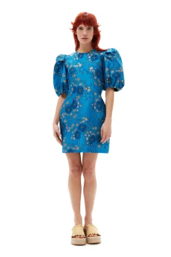 Discount GANNI 3D-Jacquard-Minikleid Mit Offenem Rucken Brilliant Blue