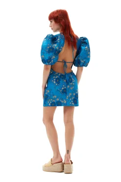 Discount GANNI 3D-Jacquard-Minikleid Mit Offenem Rucken Brilliant Blue