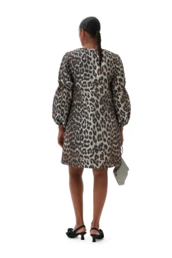 New GANNI 3D-Leopardenminikleid Aus Jacquard Big Leopard Almond Milk