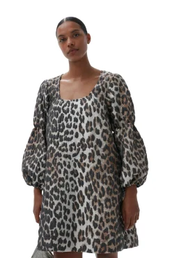 New GANNI 3D-Leopardenminikleid Aus Jacquard Big Leopard Almond Milk