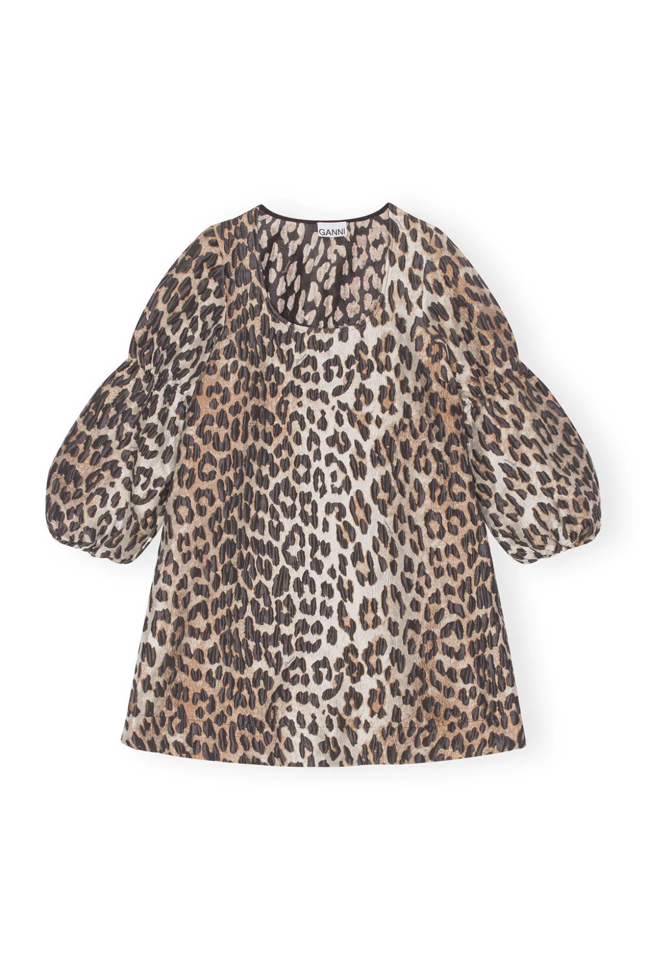 New GANNI 3D-Leopardenminikleid Aus Jacquard Big Leopard Almond Milk