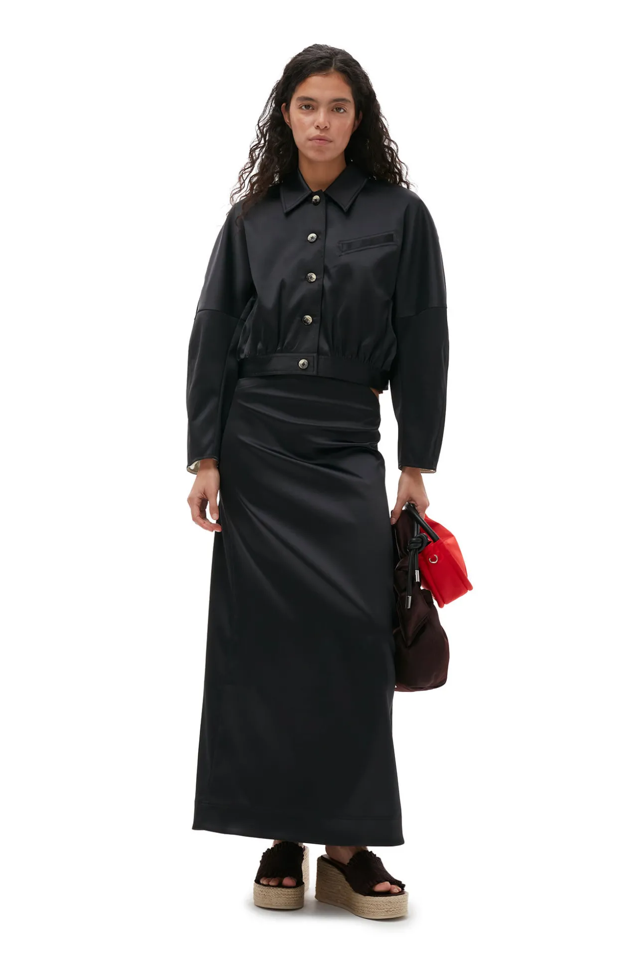 Store GANNI Doppel-Satin-Maxirock Black