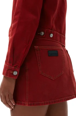 Cheap GANNI Double-Fly-Minirock Aus Gefarbtem Denim Racing Red