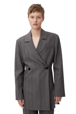 Hot GANNI Drapierter Streifenblazer Black Stripes