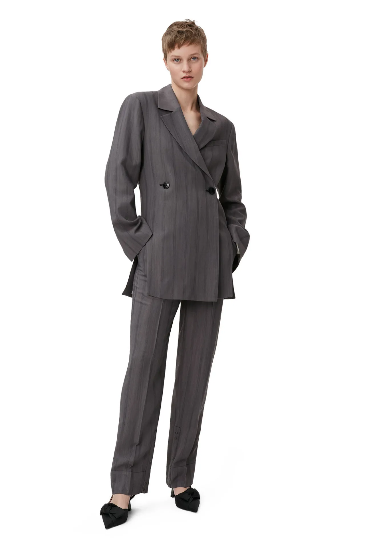 Hot GANNI Drapierter Streifenblazer Black Stripes