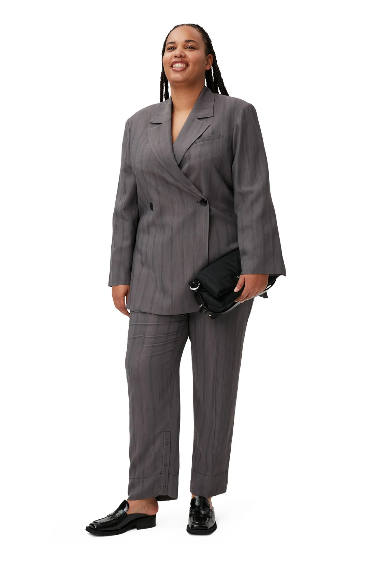 Hot GANNI Drapierter Streifenblazer Black Stripes