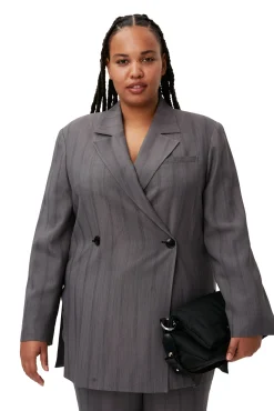 Hot GANNI Drapierter Streifenblazer Black Stripes
