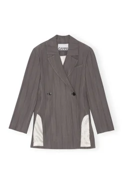 Hot GANNI Drapierter Streifenblazer Black Stripes