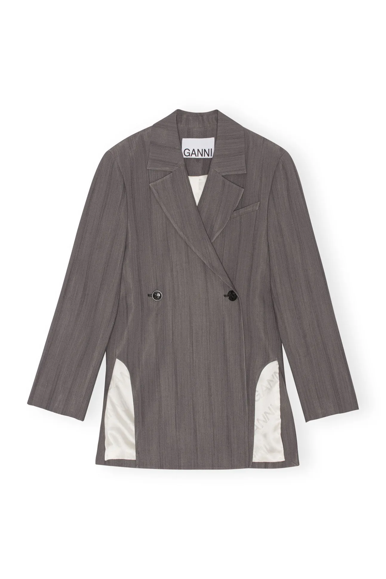 Hot GANNI Drapierter Streifenblazer Black Stripes