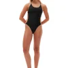 Outlet GANNI Einfarbiger String-Badeanzug Aus Recyceltem Material Black