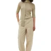 Cheap GANNI Elastische Curve-Hose Aus Washed Cotton Canvas Pale Khaki
