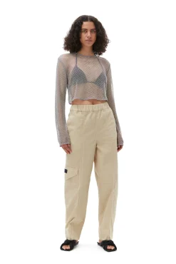 Cheap GANNI Elastische Curve-Hose Aus Washed Cotton Canvas Pale Khaki