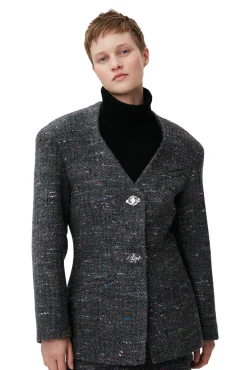 New GANNI Enganliegender Blazer Aus Wolle Phantom