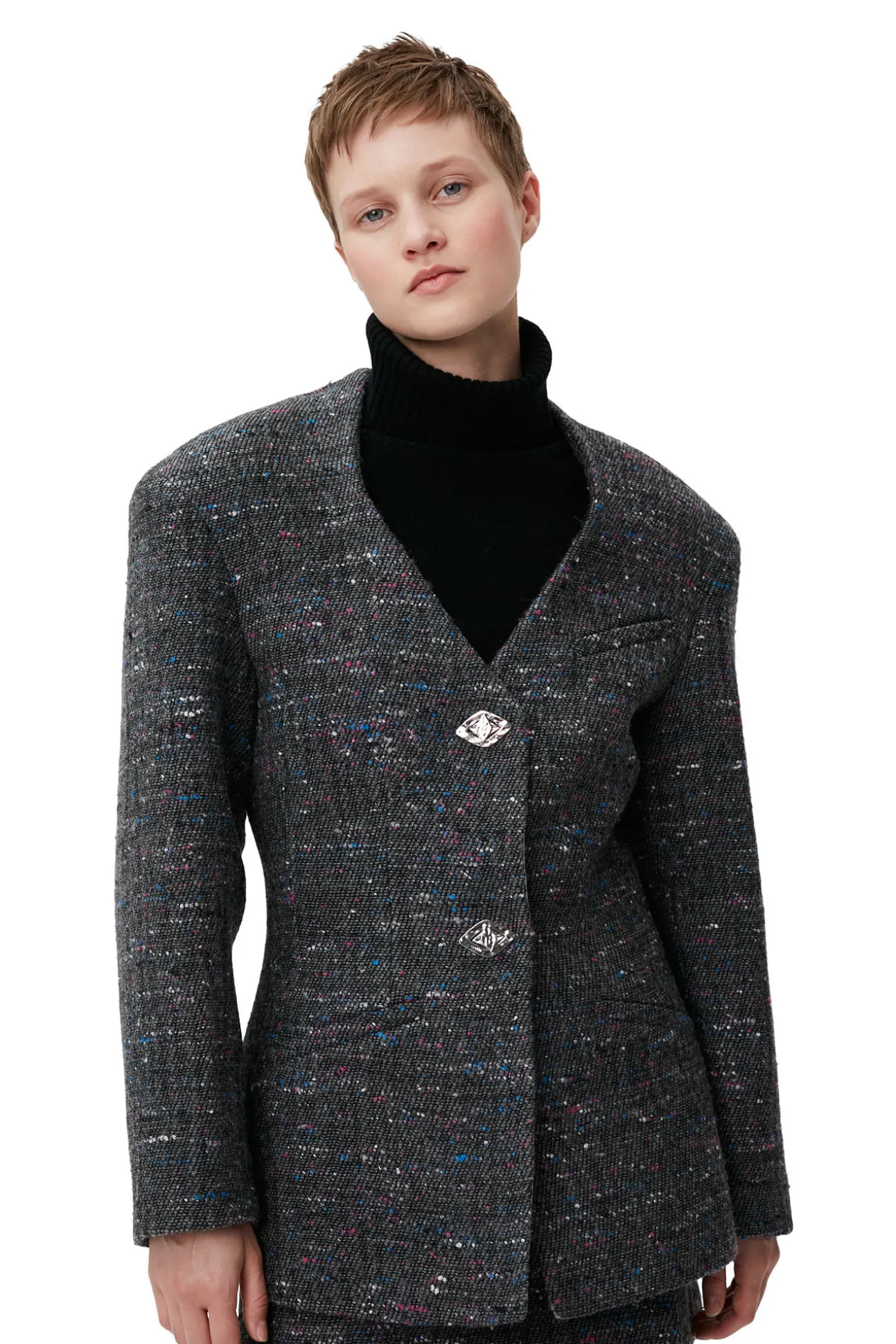 New GANNI Enganliegender Blazer Aus Wolle Phantom