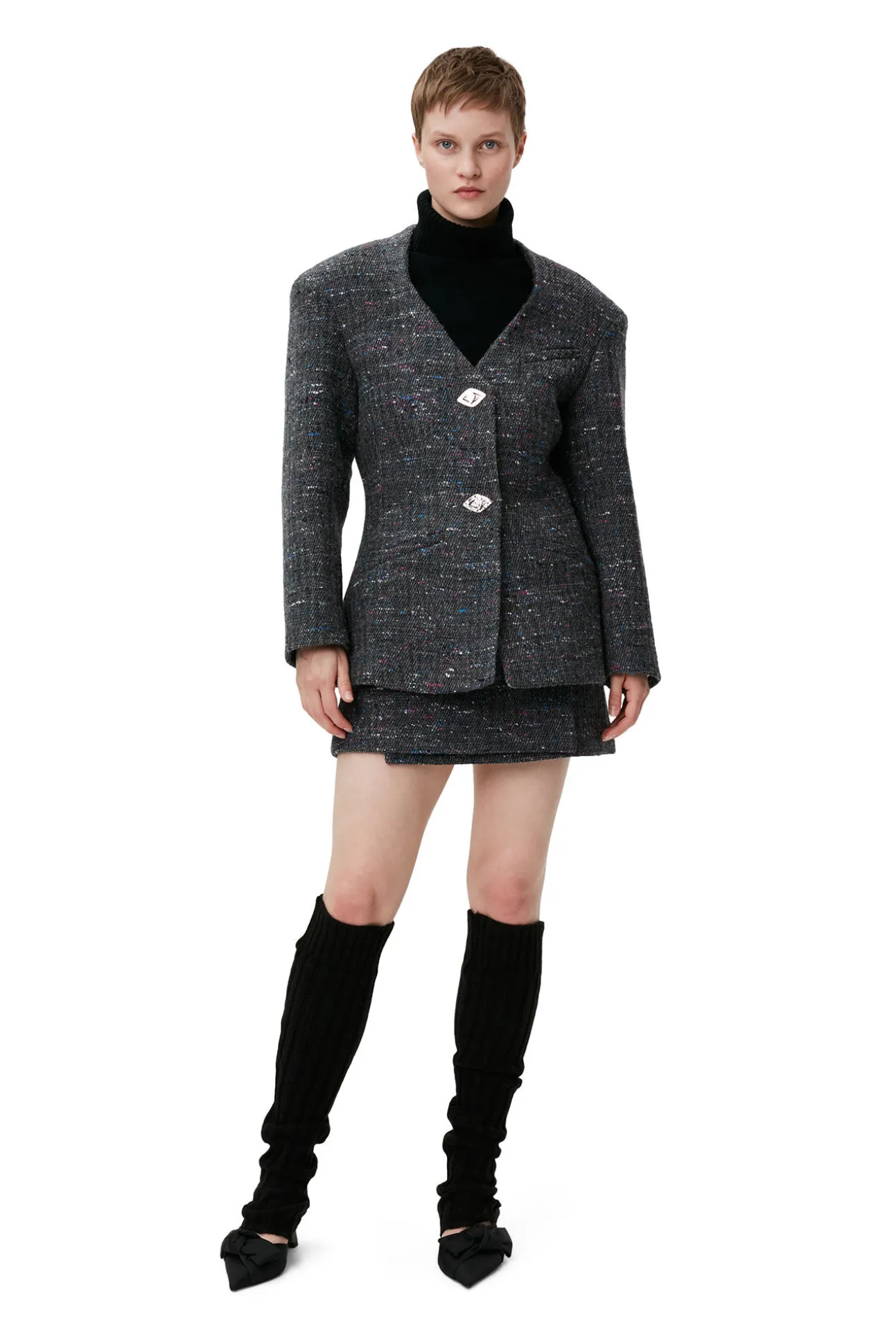 New GANNI Enganliegender Blazer Aus Wolle Phantom