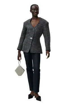 New GANNI Enganliegender Blazer Aus Wolle Phantom