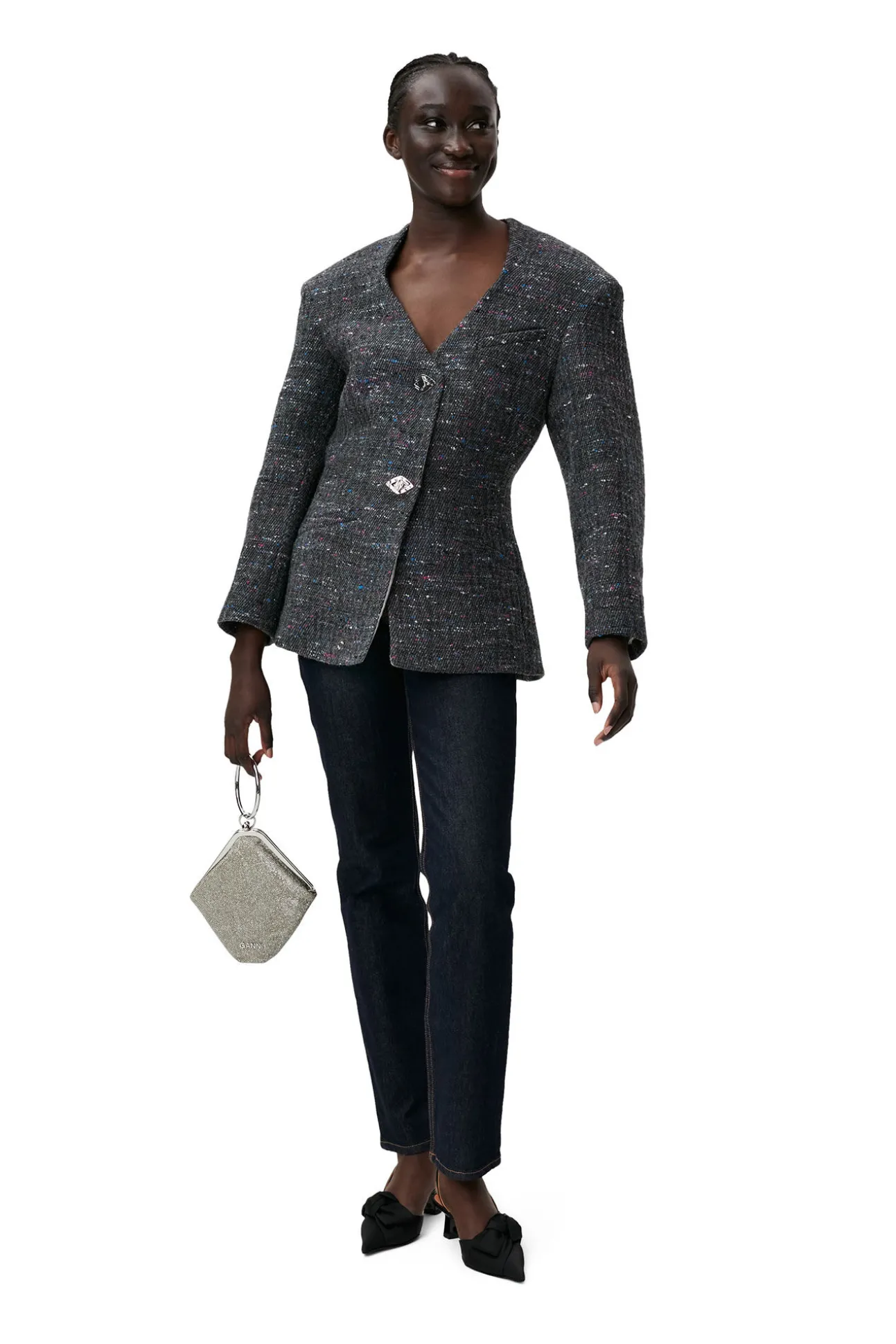 New GANNI Enganliegender Blazer Aus Wolle Phantom