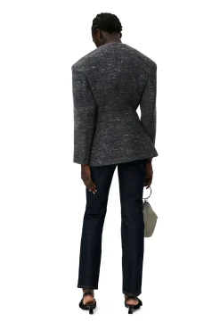 New GANNI Enganliegender Blazer Aus Wolle Phantom