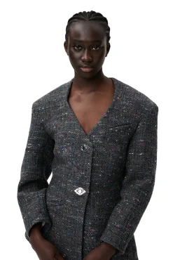 New GANNI Enganliegender Blazer Aus Wolle Phantom