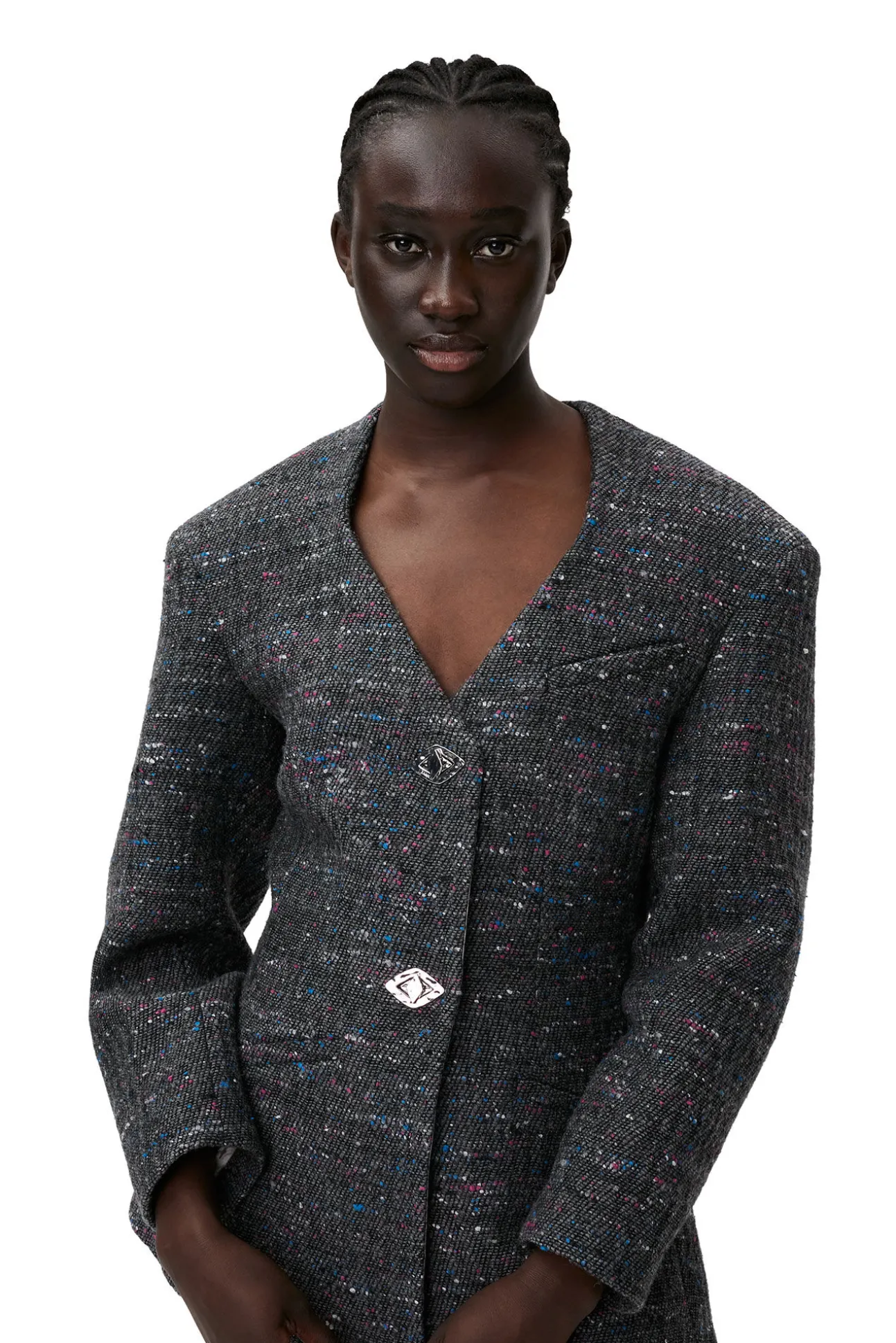 New GANNI Enganliegender Blazer Aus Wolle Phantom