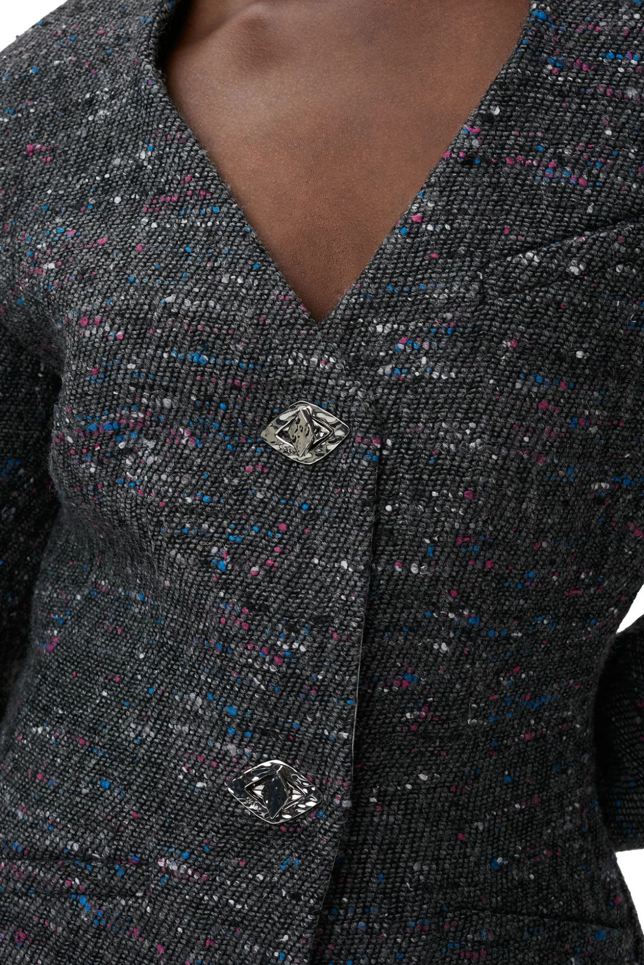 New GANNI Enganliegender Blazer Aus Wolle Phantom