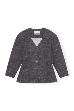 New GANNI Enganliegender Blazer Aus Wolle Phantom