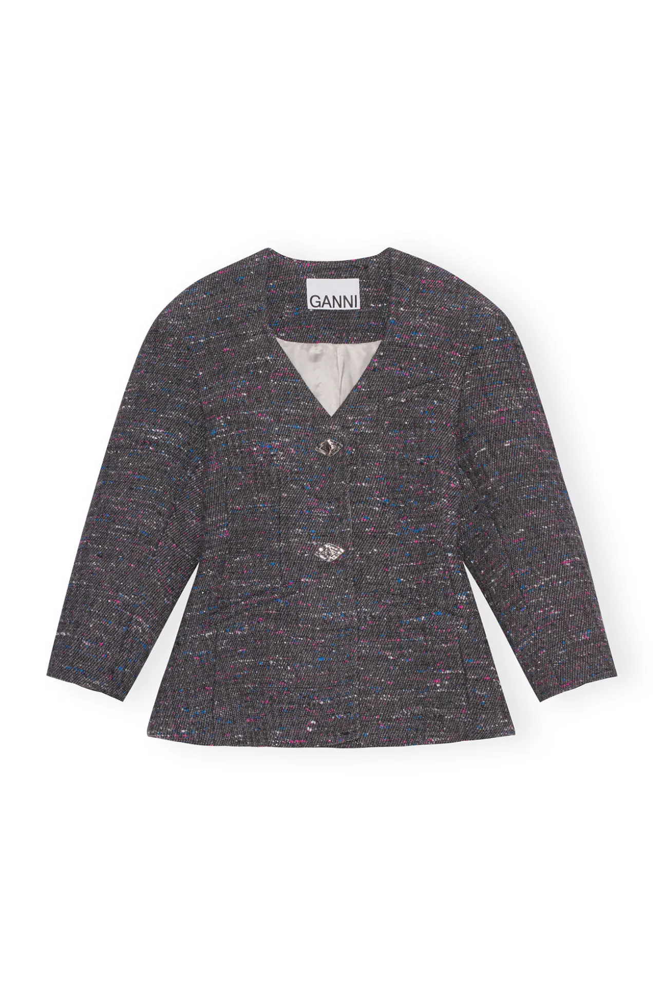 New GANNI Enganliegender Blazer Aus Wolle Phantom