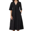 Clearance GANNI Exclusive Schwarzes Maxikleid Aus Cotton Poplin Black