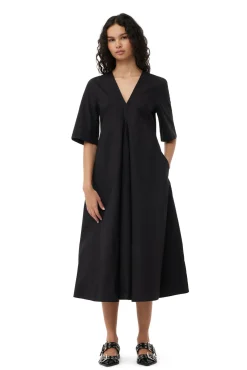 Clearance GANNI Exclusive Schwarzes Maxikleid Aus Cotton Poplin Black