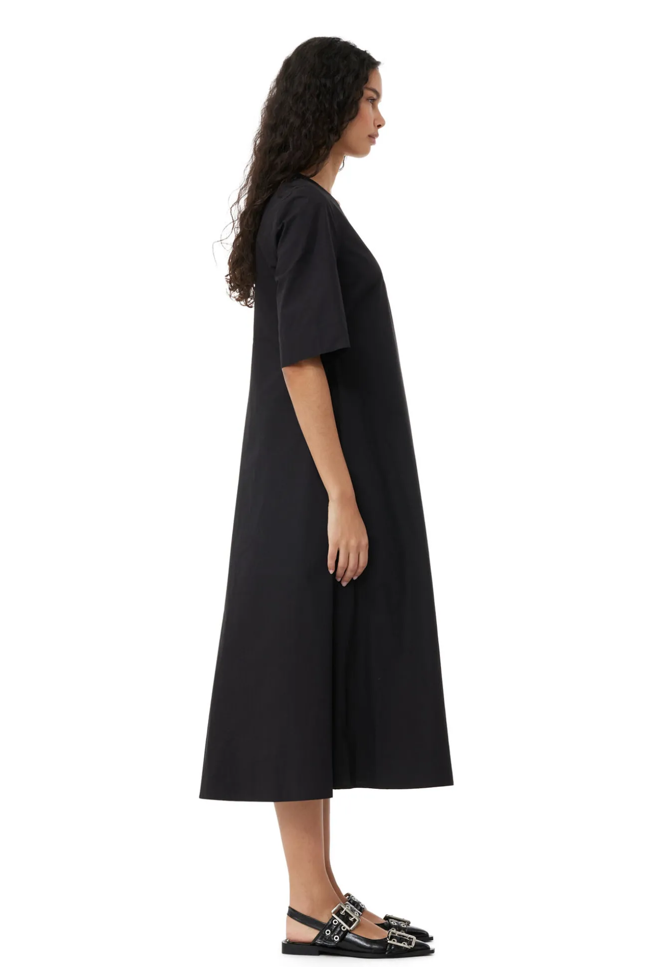 Clearance GANNI Exclusive Schwarzes Maxikleid Aus Cotton Poplin Black