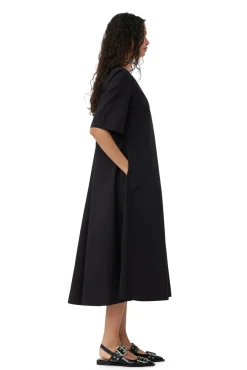 Clearance GANNI Exclusive Schwarzes Maxikleid Aus Cotton Poplin Black