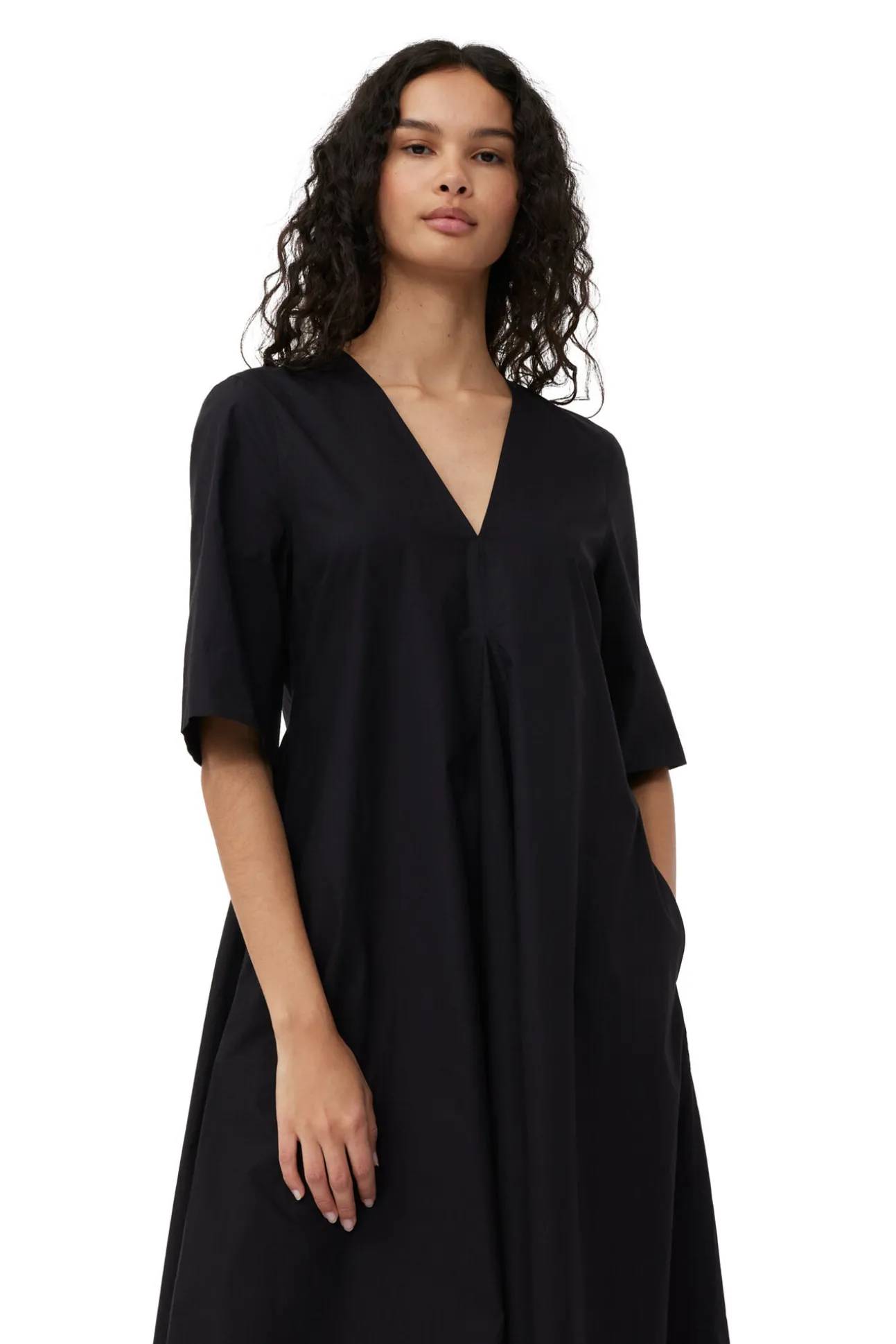 Clearance GANNI Exclusive Schwarzes Maxikleid Aus Cotton Poplin Black
