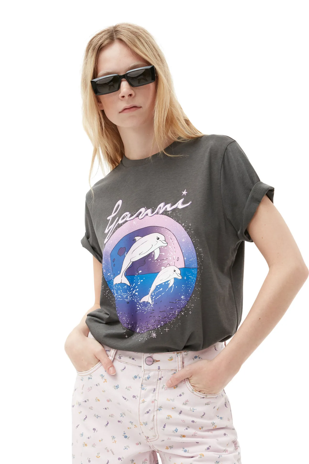 Hot GANNI Fabrics Of The Future Lassiges Dolphin-T-Shirt Volcanic Ash