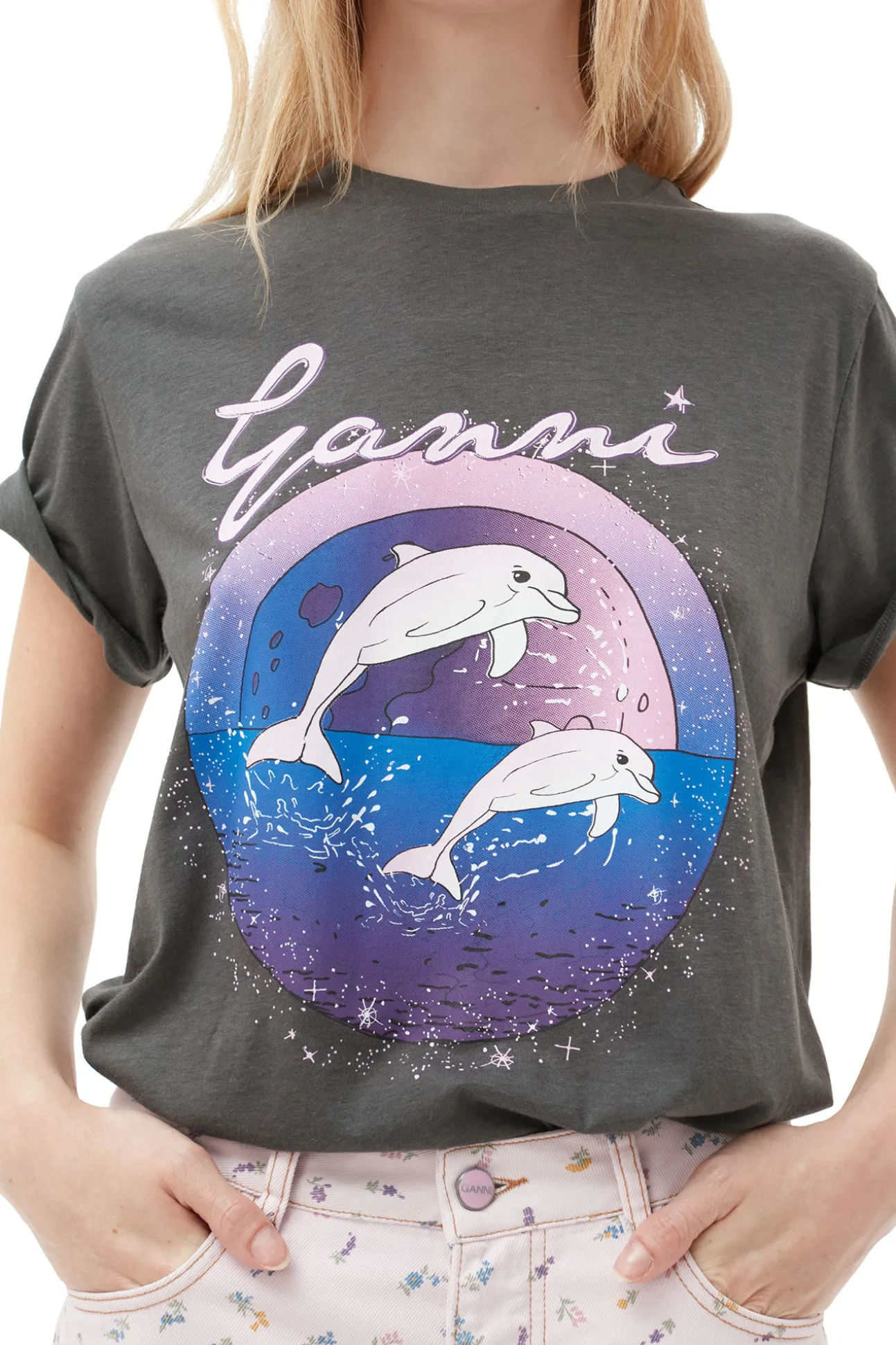 Hot GANNI Fabrics Of The Future Lassiges Dolphin-T-Shirt Volcanic Ash