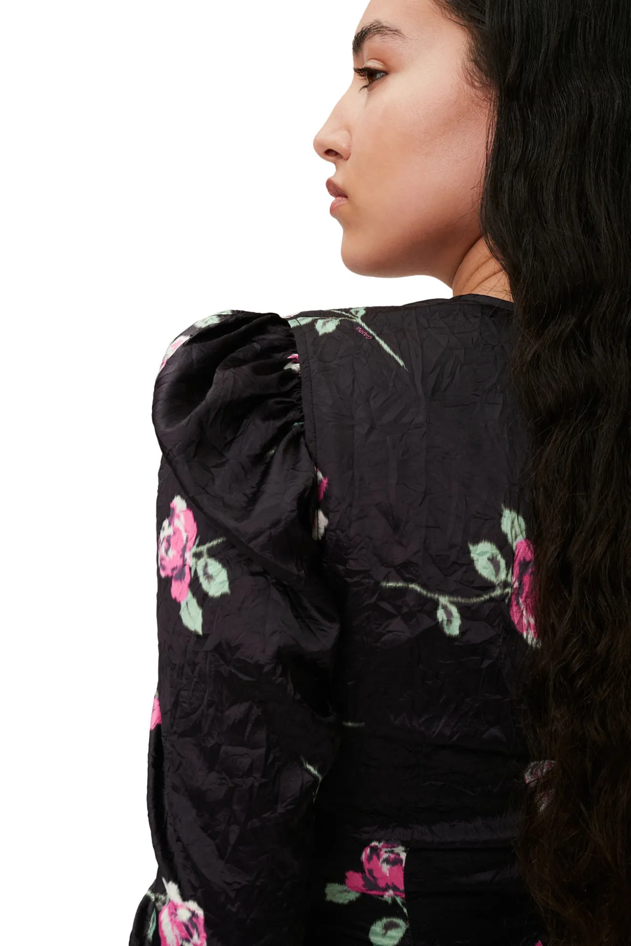 Discount GANNI Falten-Satin-Minikleid Mit V-Ausschnitt Black