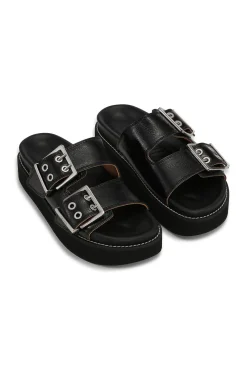 Discount GANNI Flache Sandalen Mit Breiter Leiste Und Klobiger Schnalle Black